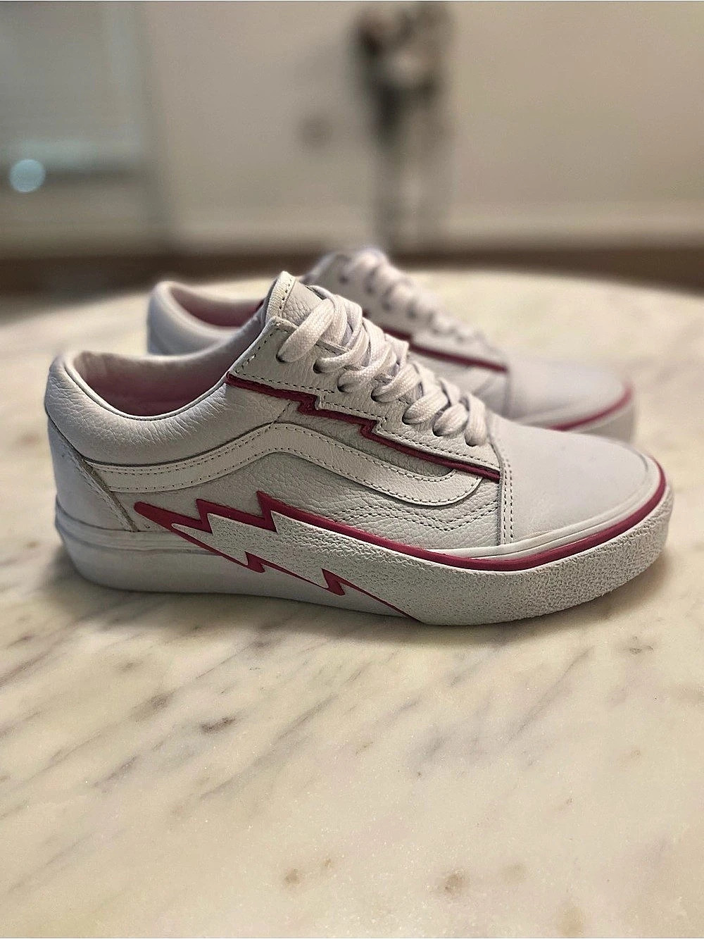 Vans Old Skool Bolt Pop Pink Glow Sneakers in White & Pink